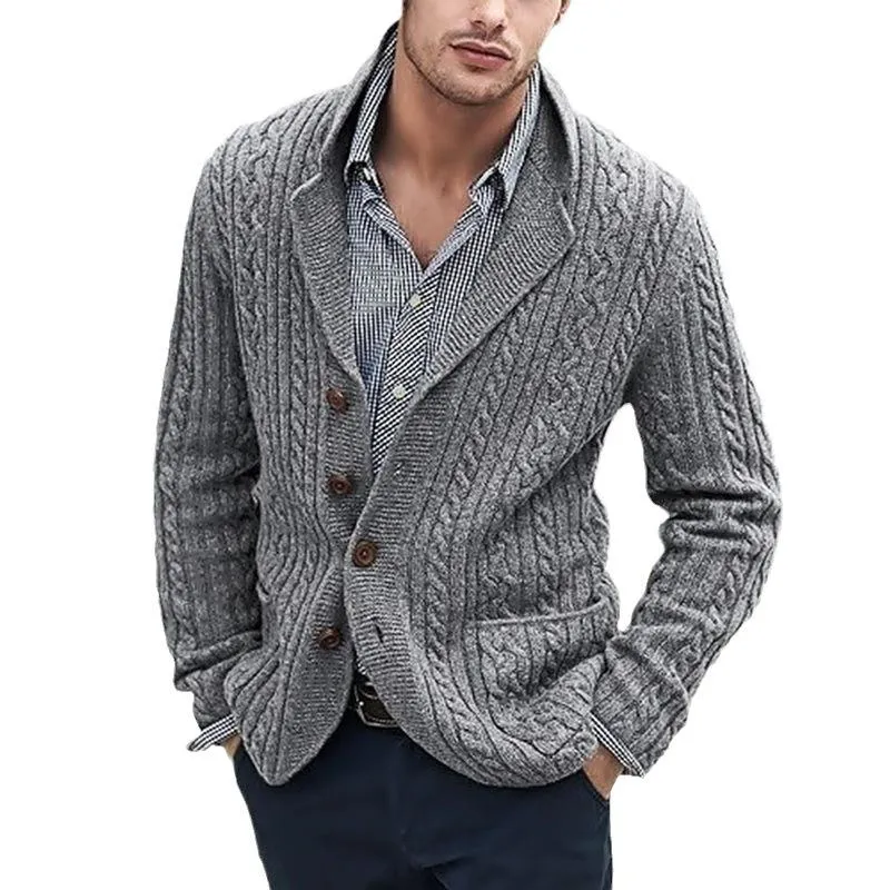Men's Vintage Lapel Single Breasted Knit Casual Cardigan 92022446Z sold by Manly