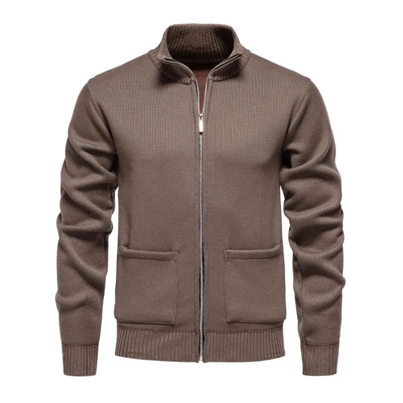 Men's Casual Solid Color Stand Collar Zipper Loose Knitted Cardigan 71689192M sold by Manly