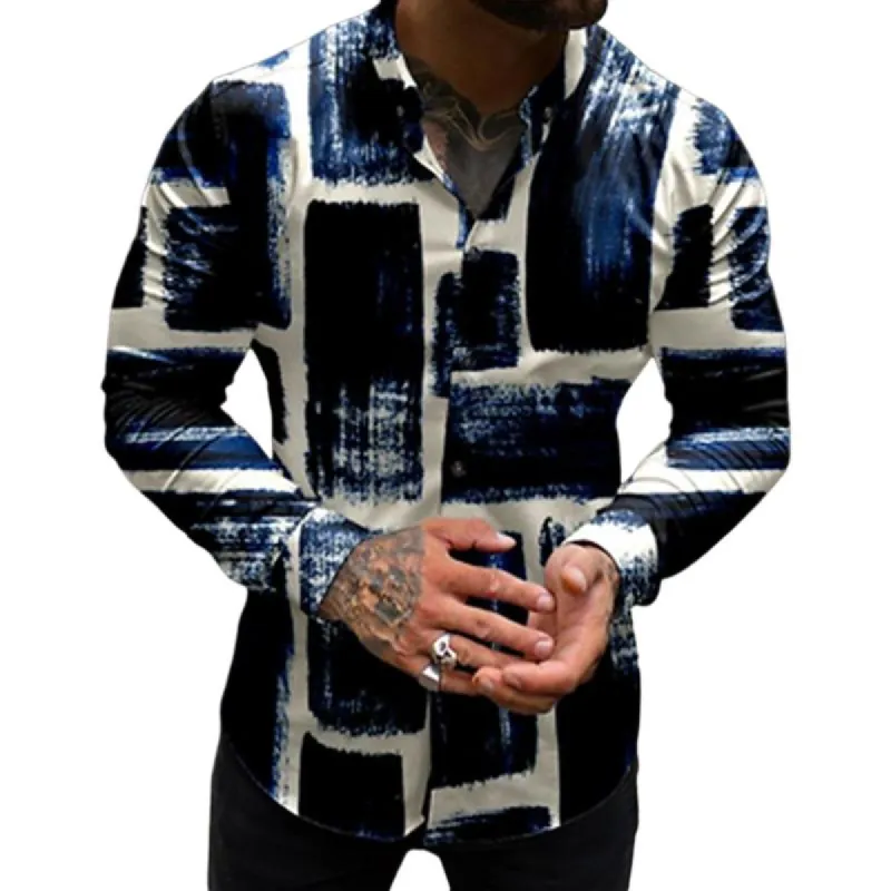 Men's Retro Casual Geometric Stand Collar Shirt 30970412TO sold by Manly