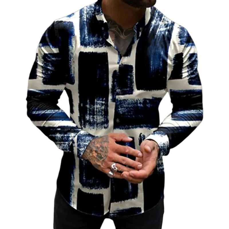 Men's Retro Casual Geometric Stand Collar Shirt 30970412TO sold by Manly