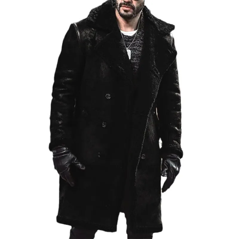 Men's Warm Faux Fur Lapel Double Breasted Mid-length Coat 99867634Z sold by Manly