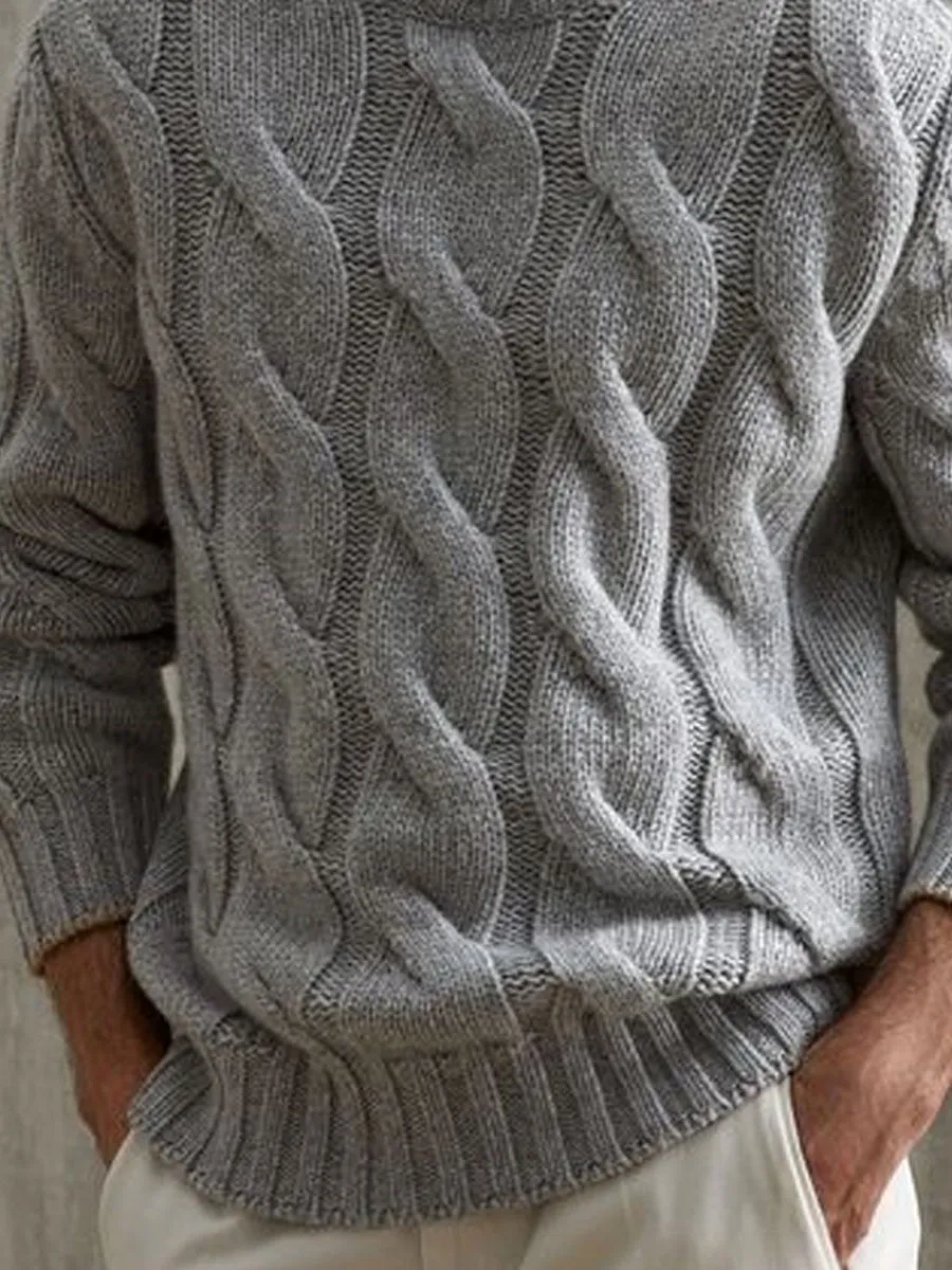 Gray Versatile Turtleneck Cable Knitted Pullover Sweater 87917986D sold by Manly product image thumbnail 4