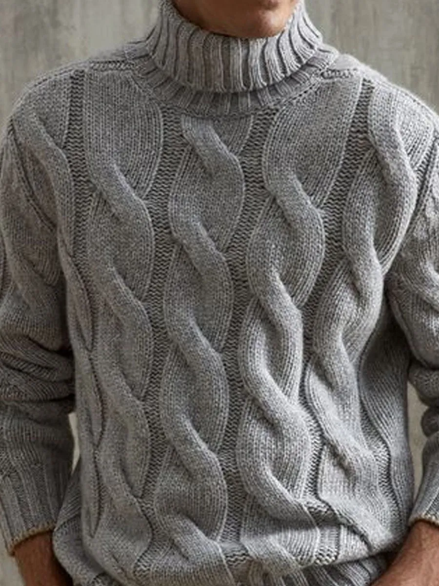 Gray Versatile Turtleneck Cable Knitted Pullover Sweater 87917986D sold by Manly product image thumbnail 3