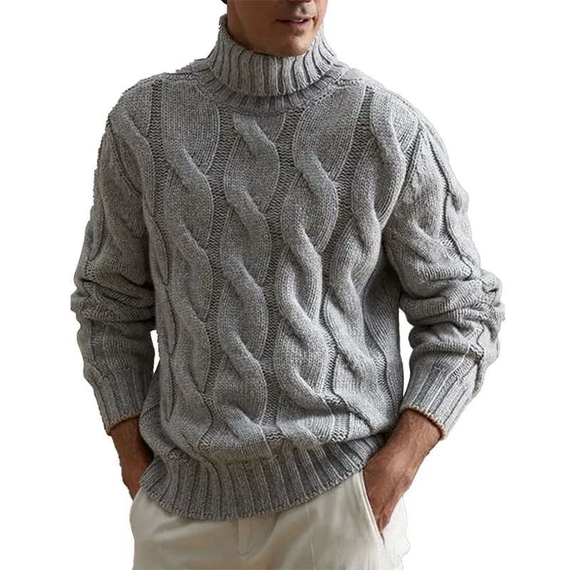 Gray Versatile Turtleneck Cable Knitted Pullover Sweater 87917986D sold by Manly