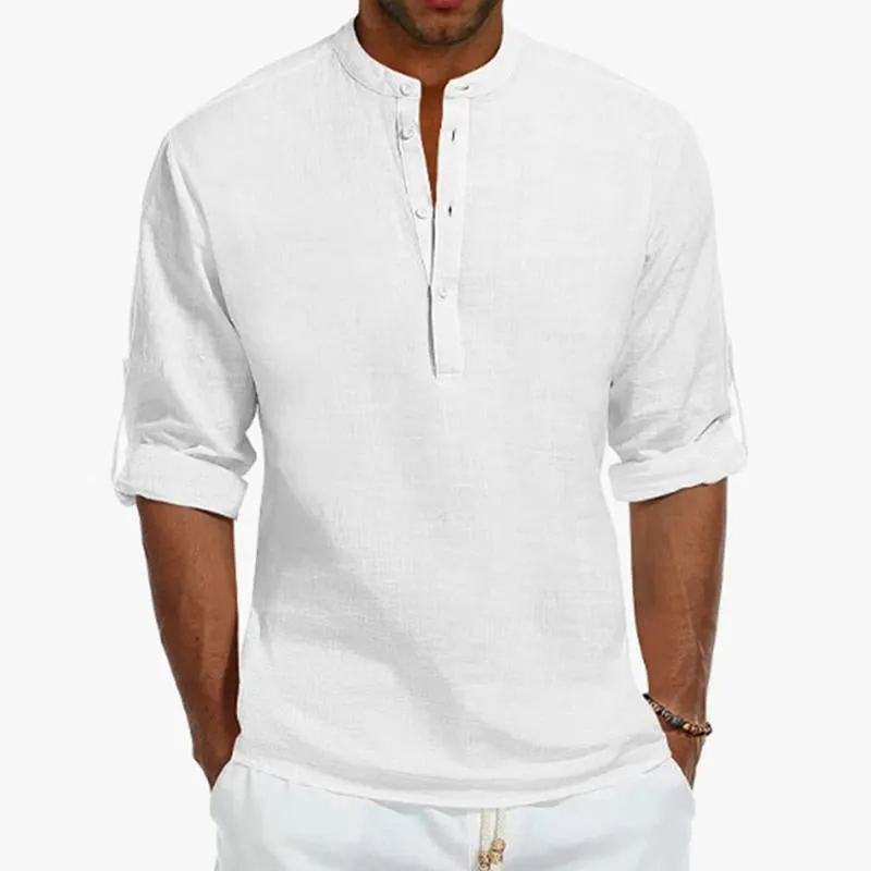 Men's Casual Solid Color Stand Collar Linen 3/4 Sleeve Shirt 02658028M sold by Manly product image thumbnail 5