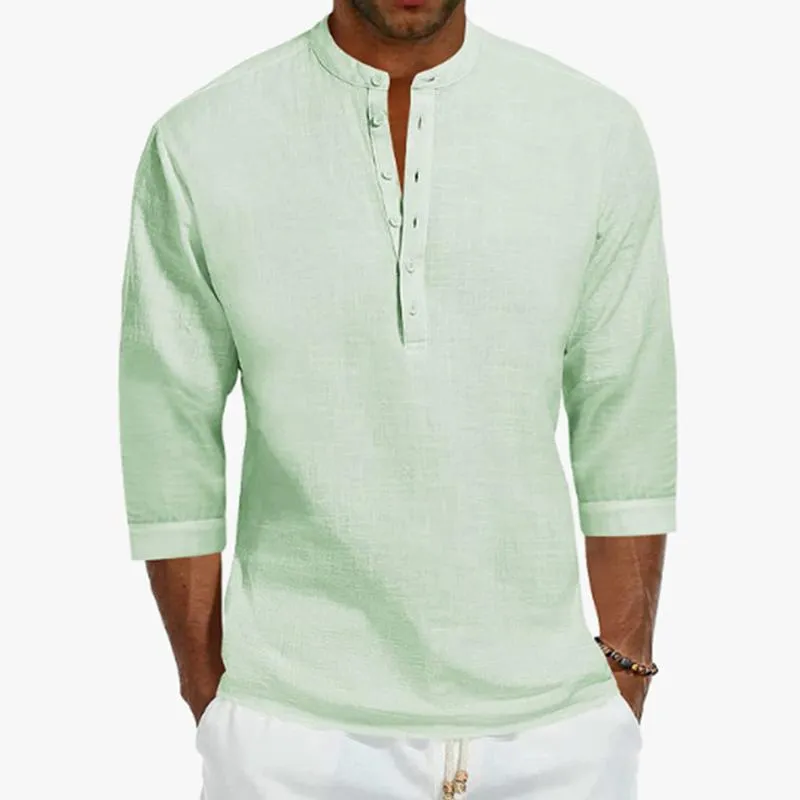 Men's Casual Solid Color Stand Collar Linen 3/4 Sleeve Shirt 02658028M sold by Manly product image thumbnail 2