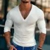 Men's Solid Striped V Neck Long Sleeve Casual T-shirt 45078405Z sold by Manly