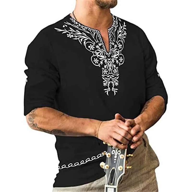 Men's Printed V-Neck Long Sleeve T-Shirt 57274110Y sold by Manly product image thumbnail 3