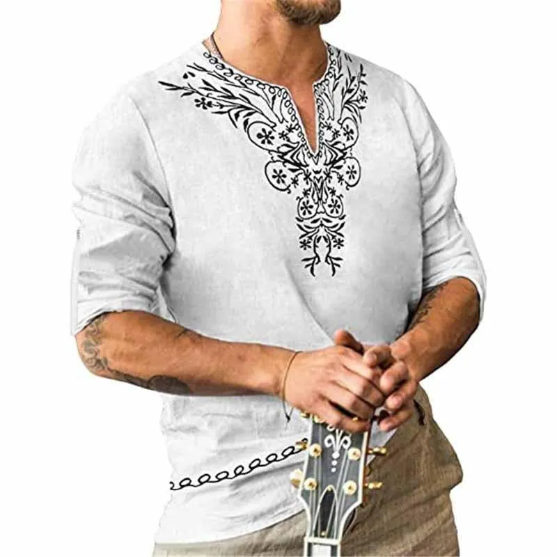 Men's Printed V-Neck Long Sleeve T-Shirt 57274110Y sold by Manly