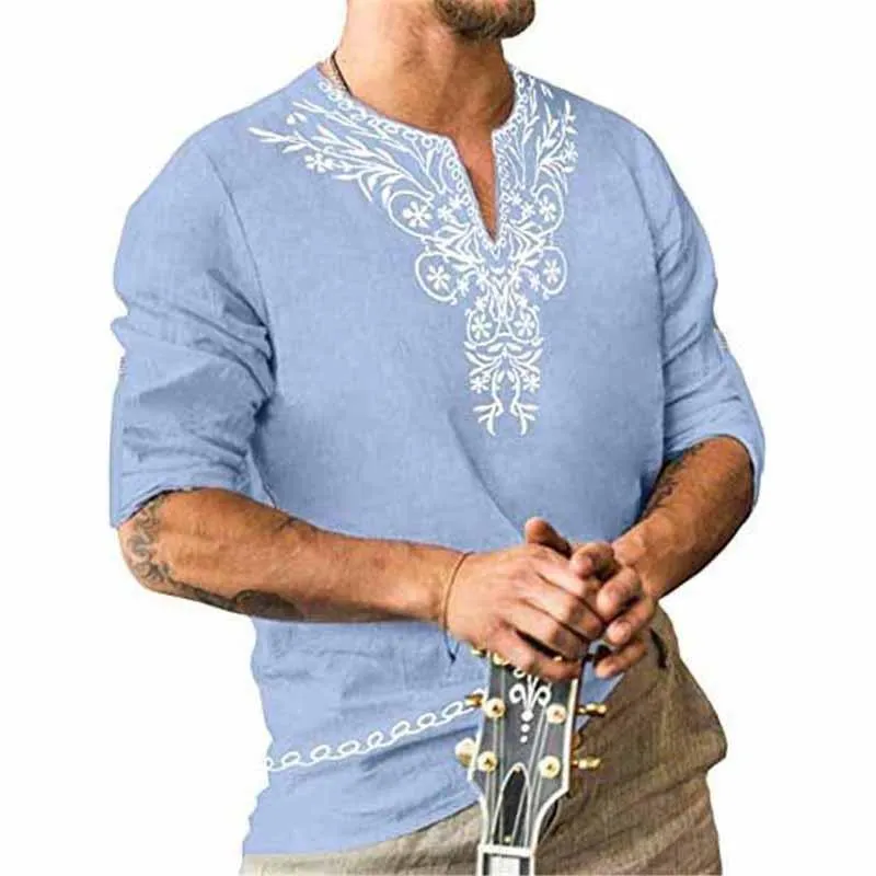 Men's Printed V-Neck Long Sleeve T-Shirt 57274110Y sold by Manly product image thumbnail 2