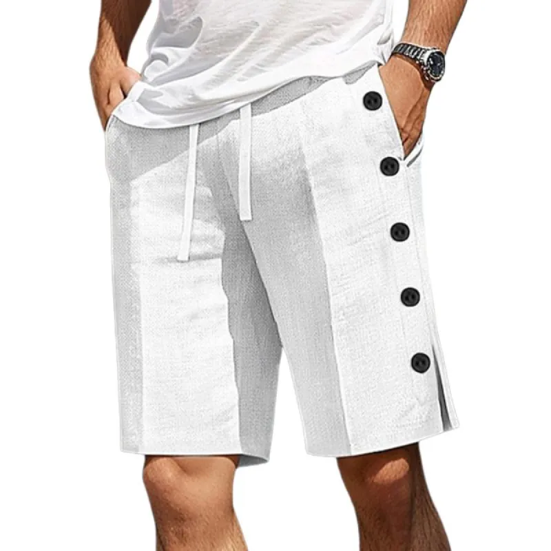 Men's Casual Cotton Linen Elastic Waist Button Decoration Shorts 08528675M sold by Manly