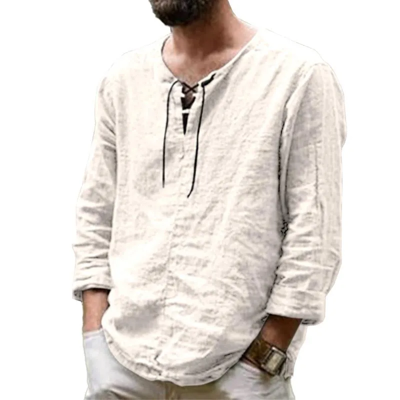 Men's Casual V Neck Tie Long Sleeve Shirt 50159571M sold by Manly