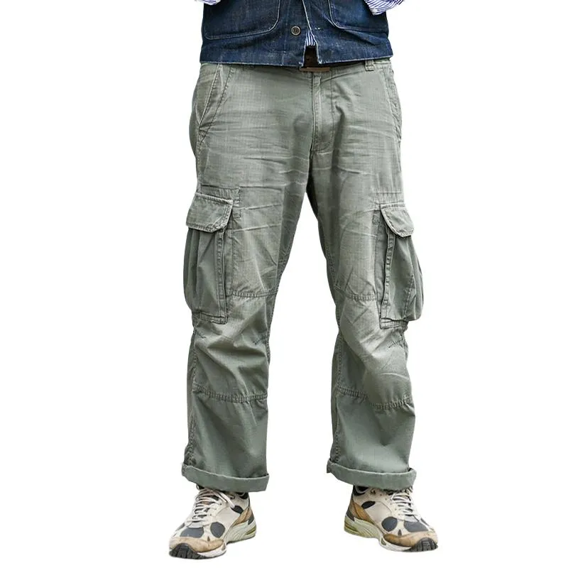 Men's Retro Casual Multi-Pocket Workwear Straight Pants 32963935TO sold by Manly