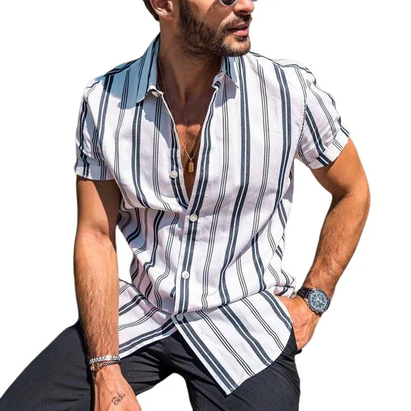 Men's Casual Retro Striped Print Short Sleeve Shirt 78990579TO sold by Manly