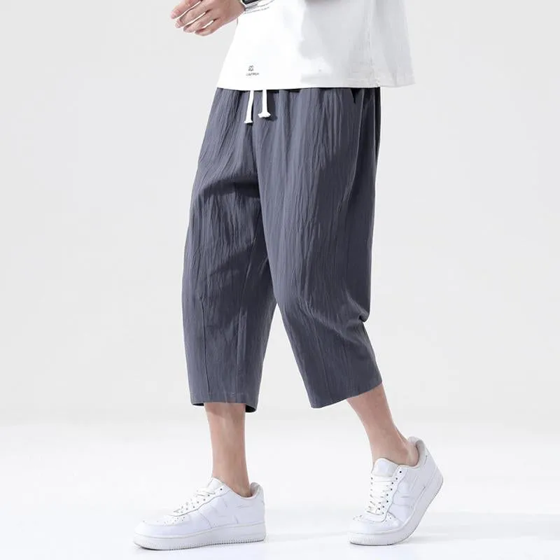 Men's Casual Cotton Linen Elastic Waist Loose Cropped Pants 99636076M sold by Manly product image thumbnail 2