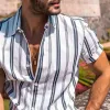 Men's Casual Retro Striped Print Short Sleeve Shirt 78990579TO sold by Manly