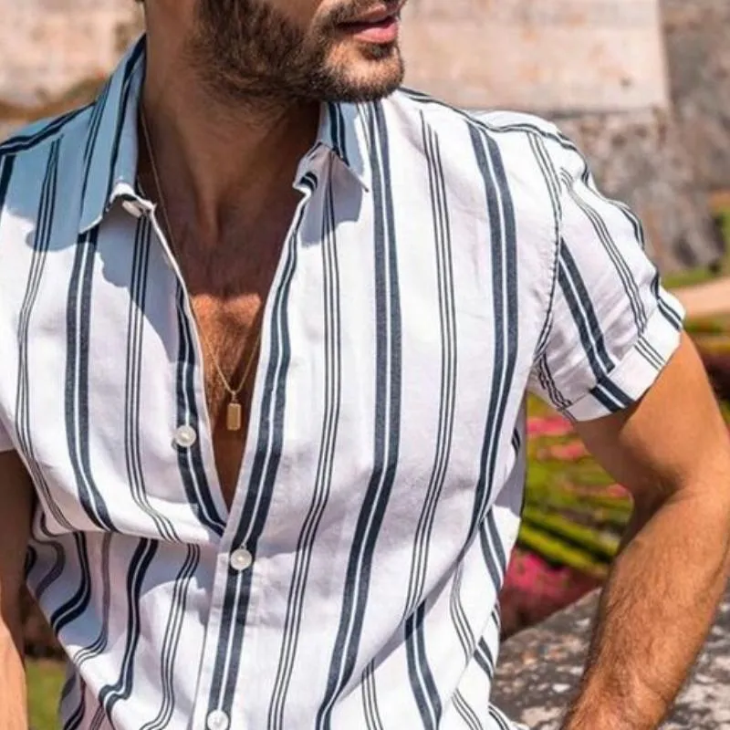 Men's Casual Retro Striped Print Short Sleeve Shirt 78990579TO sold by Manly product image thumbnail 3