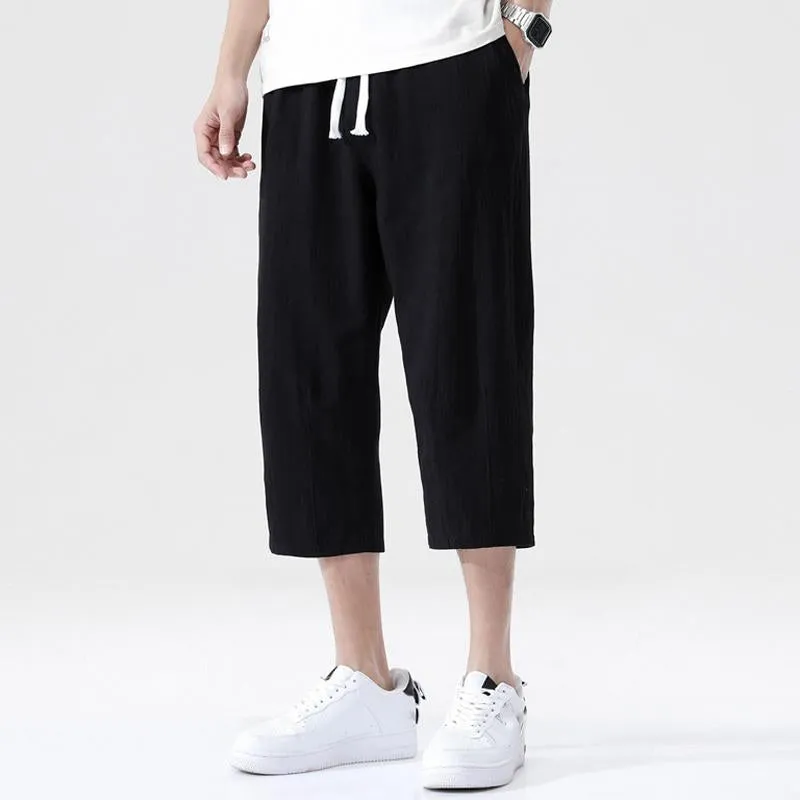Men's Casual Cotton Linen Elastic Waist Loose Cropped Pants 99636076M sold by Manly product image thumbnail 5
