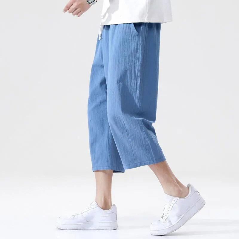 Men's Casual Cotton Linen Elastic Waist Loose Cropped Pants 99636076M sold by Manly product image thumbnail 4