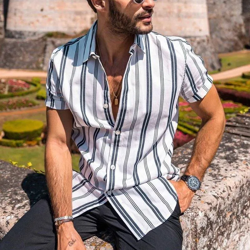 Men's Casual Retro Striped Print Short Sleeve Shirt 78990579TO sold by Manly product image thumbnail 2