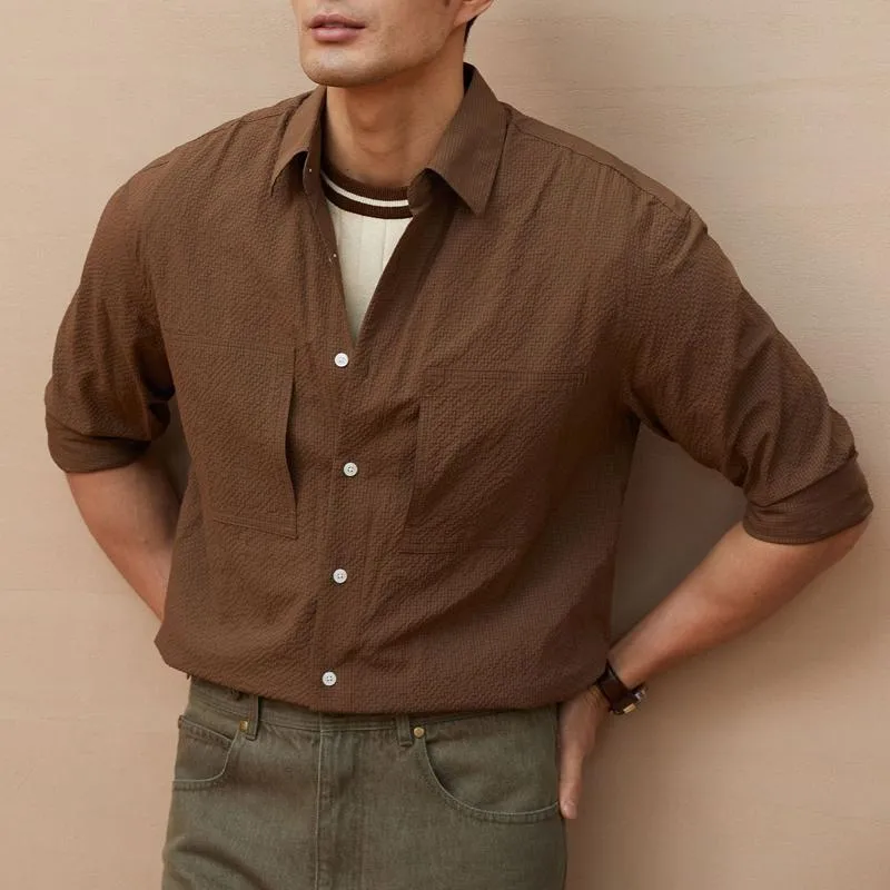 Men's Solid Plaid Lapel Long Sleeve Casual Shirt 93033956Z sold by Manly product image thumbnail 3