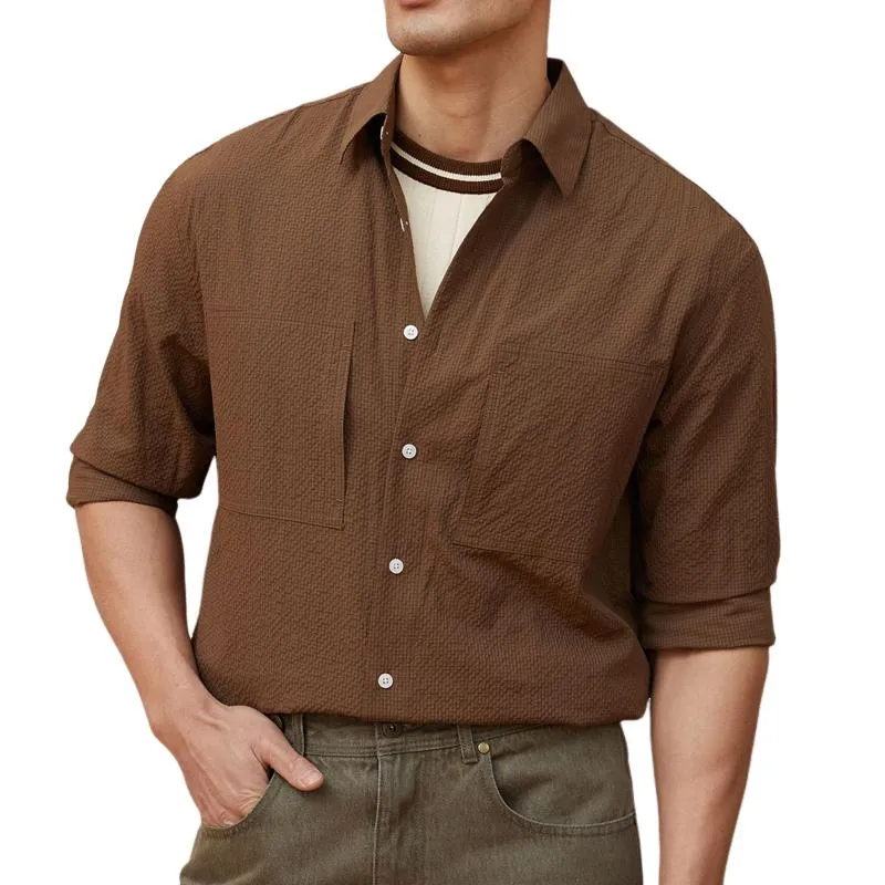 Men's Solid Plaid Lapel Long Sleeve Casual Shirt 93033956Z sold by Manly