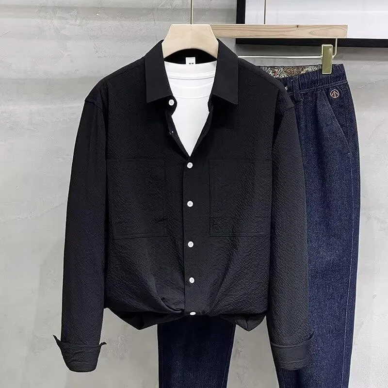 Men's Solid Plaid Lapel Long Sleeve Casual Shirt 93033956Z sold by Manly product image thumbnail 5