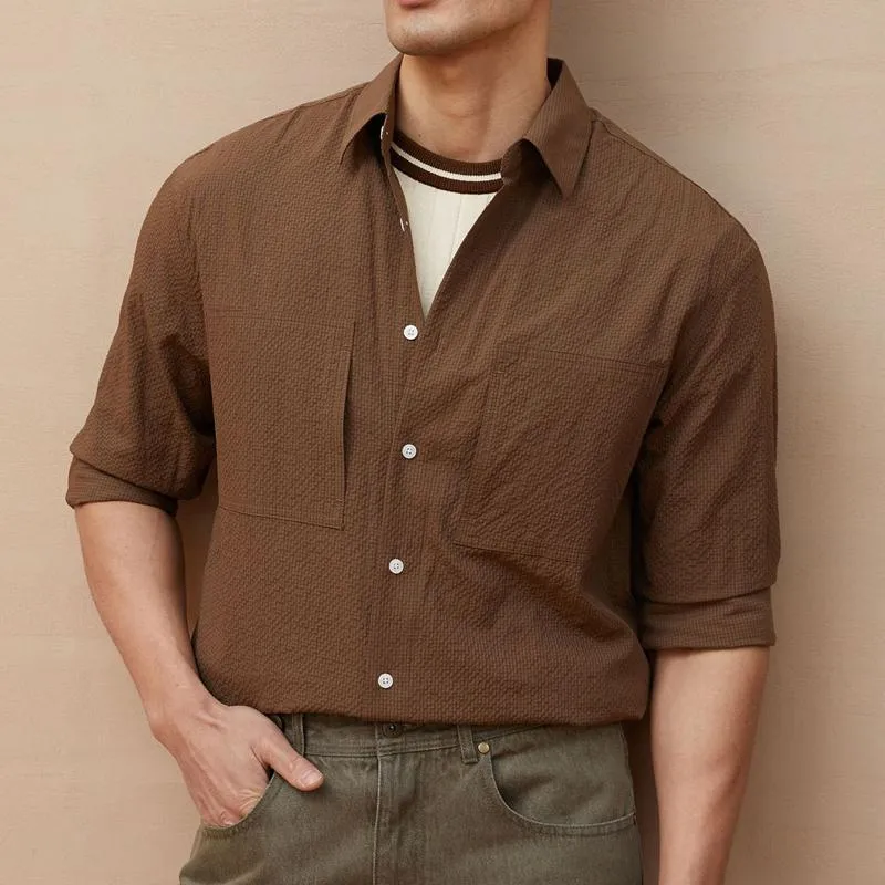 Men's Solid Plaid Lapel Long Sleeve Casual Shirt 93033956Z sold by Manly product image thumbnail 2