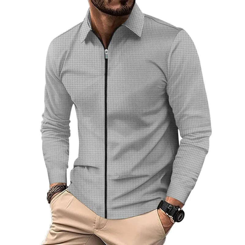 Men's Solid Waffle Lapel Zipper Casual Jacket 05357726Z sold by Manly