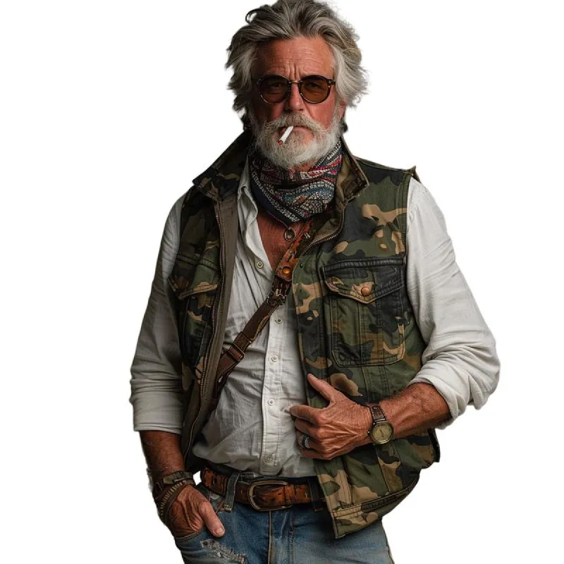 Men's Vintage Camouflage Zipper Multi-Pocket Cargo Vest 18862638Y sold by Manly