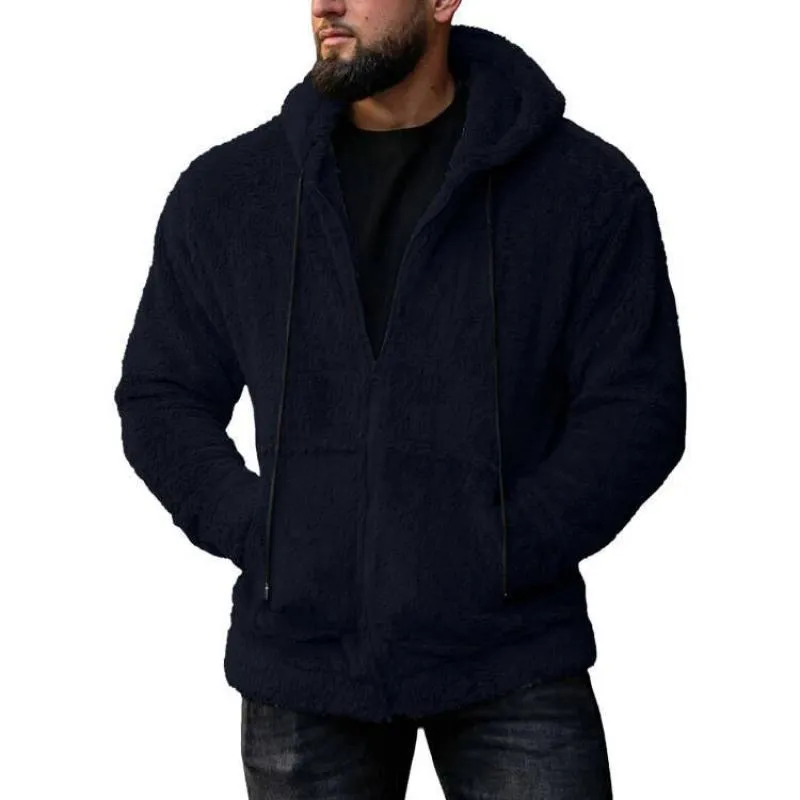 Men's Casual Solid Color Fleece Hooded Zipper Jacket 53656724M sold by Manly product image thumbnail 4