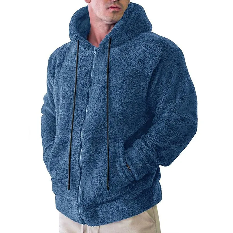 Men's Casual Solid Color Fleece Hooded Zipper Jacket 53656724M sold by Manly product image thumbnail 2