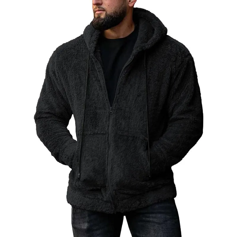 Men's Casual Solid Color Fleece Hooded Zipper Jacket 53656724M sold by Manly product image thumbnail 5