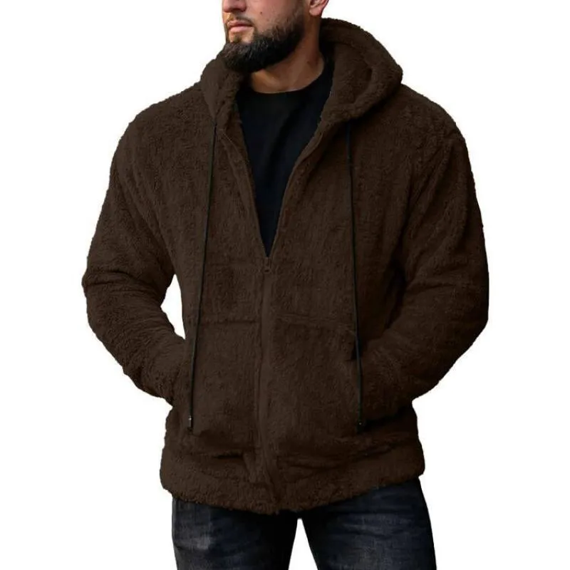 Men's Casual Solid Color Fleece Hooded Zipper Jacket 53656724M sold by Manly product image thumbnail 3