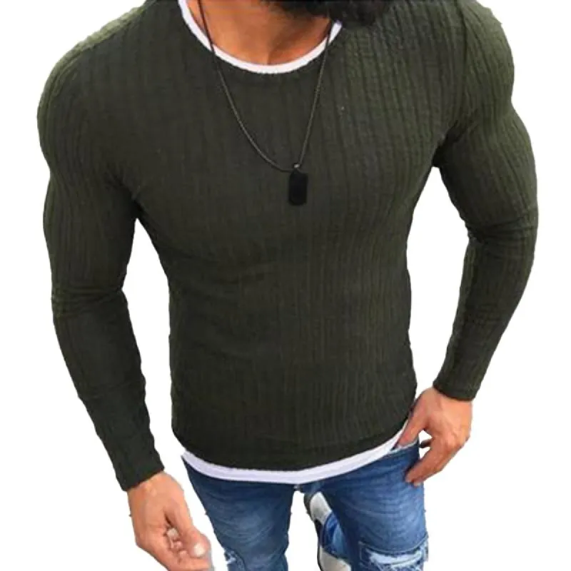 Men's Casual Round Neck Stitching Long Sleeve T-Shirt 19255758M sold by Manly