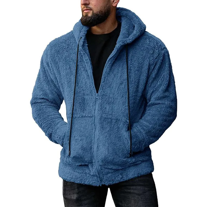 Men's Casual Solid Color Fleece Hooded Zipper Jacket 53656724M sold by Manly