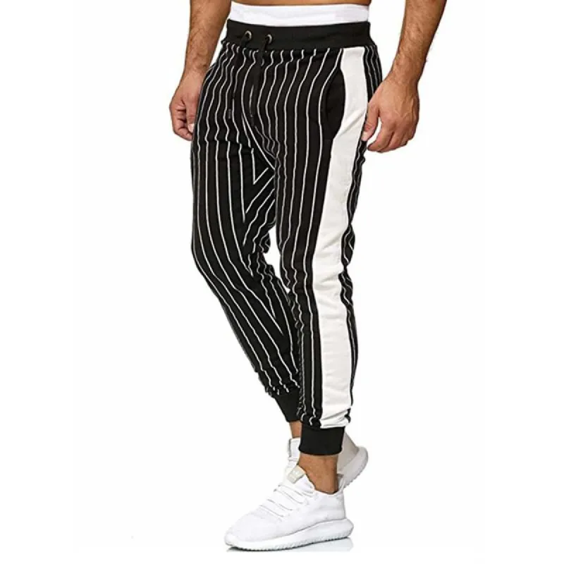 Men's Striped Stitching Elastic Waist Sports Casual Trousers 99332603Z sold by Manly