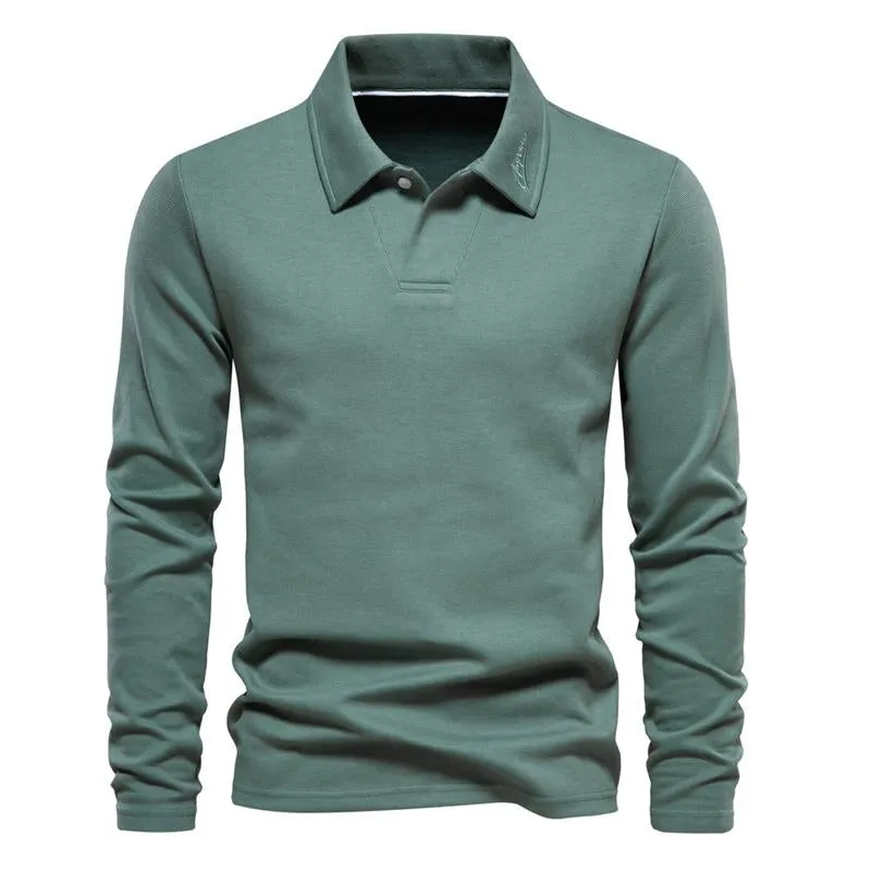 Men's Casual Solid Color Lapel Long Sleeve Polo Shirt 35348056X sold by Manly