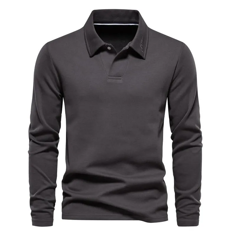 Men's Casual Solid Color Lapel Long Sleeve Polo Shirt 35348056X sold by Manly product image thumbnail 4