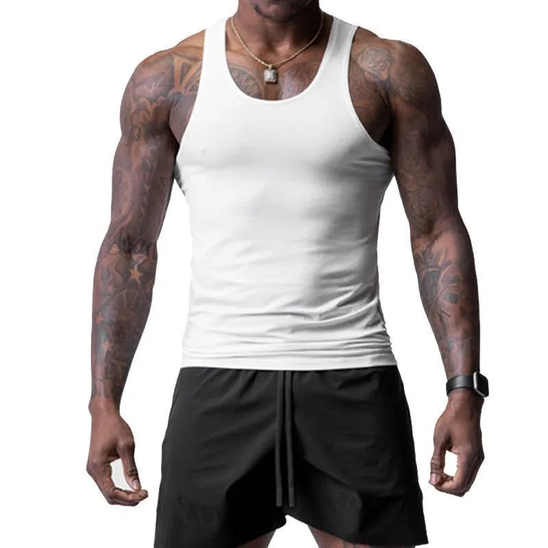 Men's Solid Tight Sleeveless Sports Fitness Tank Top 05923822Z sold by Manly