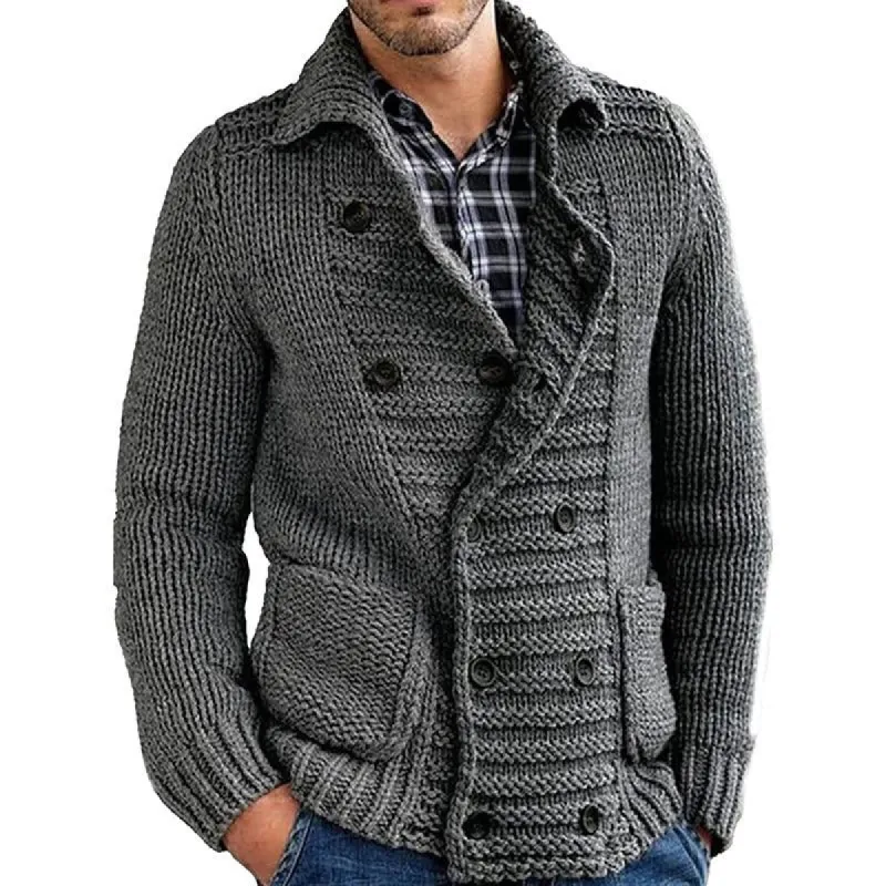 Men's Sweater Cardigan Solid Color Lapel Jacket 22048936X sold by Manly