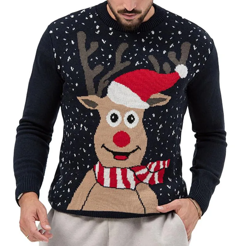 Men's Casual Crew Neck Christmas Reindeer Snowflake Knitted Pullover Sweater 77218122M sold by Manly