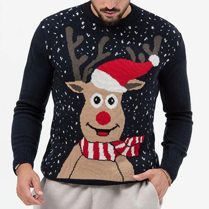 Men's Casual Crew Neck Christmas Reindeer Snowflake Knitted Pullover Sweater 77218122M sold by Manly product image thumbnail 4