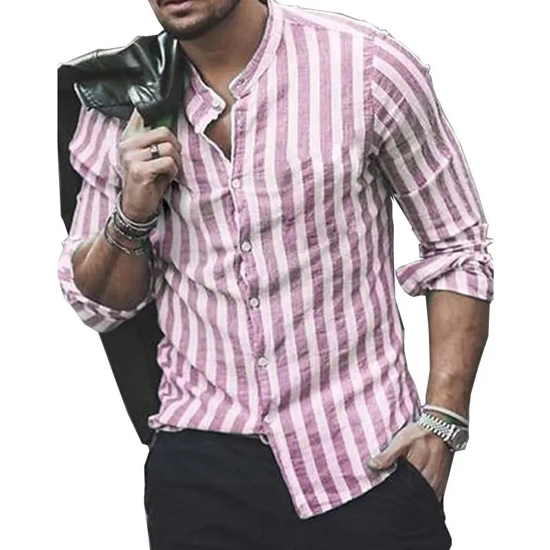 Men's Long Sleeve Stand Collar Striped Shirt 44744301X sold by Manly