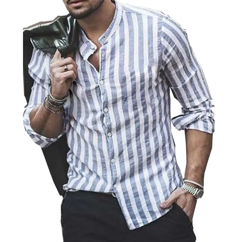 Men's Long Sleeve Stand Collar Striped Shirt 44744301X sold by Manly product image thumbnail 3