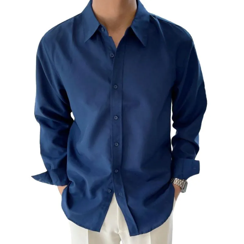 Men's Solid Color Lapel Long Sleeve Casual Shirt 15162929Z sold by Manly