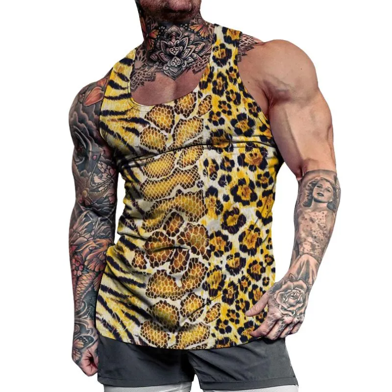 Men's Casual Sexy Leopard Print Round Neck Tank Top 68348540TO sold by Manly