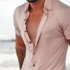 Men's Casual Solid Color Lapel Short Sleeve Shirt 34368075TO sold by Manly