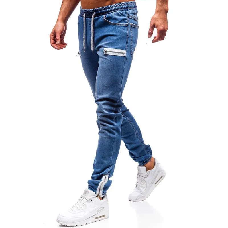 Men's Casual Zipper Elastic Waist Jeans 37508073M sold by Manly