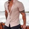 Men's Casual Solid Color Lapel Short Sleeve Shirt 34368075TO sold by Manly